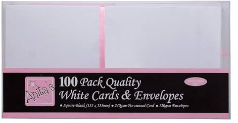 Anita's Square Plain, Blank Cards & Envelopes, 135x 135mm, White, Pack of 100, for Home, Wedding, Birthday, Christmas, Thank You, Art & Craft, Scrapbooking Supplies, Baby Shower, Card Making