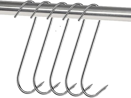 Fleischerhaken Set da 10 pezzi Ganci da Carne D5.0x120 mm, Acciaio Inox, Gancio a S, Per Affumicatura, Per Alimenti