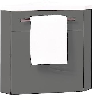ONDÉE, Meuble Lave-Mains à Suspendre Collection Nino, Meuble d'angle Compact, Choix de Couleurs, 1 Porte, Fermeture Progressive, Installation réversible, Largeur 53cm, Finition laqué Gris