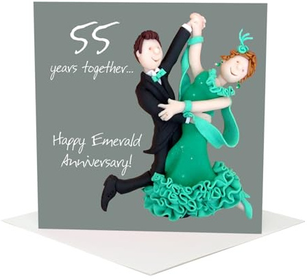 Holy Mackerel 55 wonderful years emerald 55th wedding anniversary card for a couple - designed by artist Erica Sturla - 15cm square and blank inside for your message - made in the UK