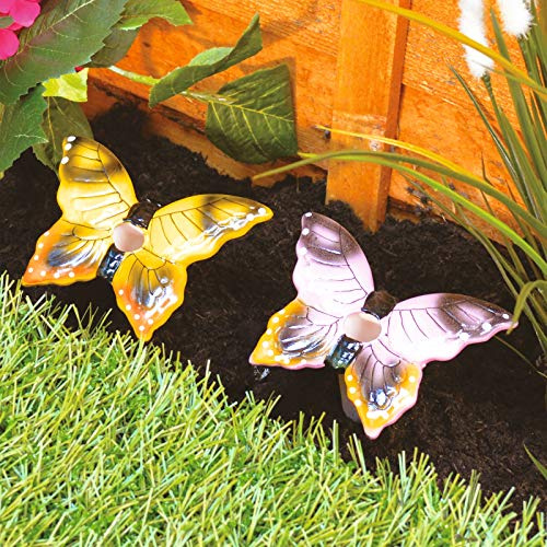 2 x Butterfly Design Plant Waterer Stakes – Hand Painted Ceramic Self Watering System for Indoor or Outdoor Use - Automatic Water Feeders for Planters, Pots, Hanging Baskets, Each 8.5 x 11.5cm