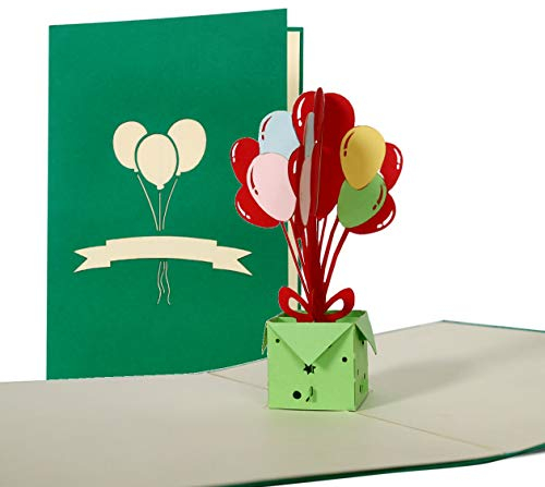 Geburtstagskarte 3D Motiv Geburtstagsballons, Pop Up, Gutschein, Glückwunschkarte, Grußkarte, Geschenkkarte, Einladung Kindergeburtstag, lustig, klassisch, hochwertig, edel, modern G15
