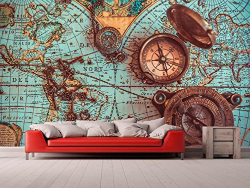 Fotomural Vinilo Para Pared Mapa y Brujulas | Fotomural para paredes | Mural | Vinilo Decorativo | Varias Medidas 150 x 100 cm | Decoración comedores, salones, habitaciones...