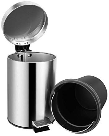 Ambrosya® | Exclusivo Cubo de cosmética Hecho de Acero Inoxidable | Papelera Cuarto de baño Tapa Litro Bolsa de Basura Pedal Inodoro Bin (Acero Inoxidable (Cepillado), 3 litros)