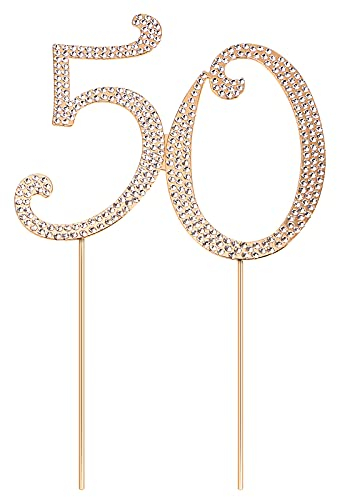 STOBOK Kuchen Topper Strass 50 Zahl Kuchendeckel Kuchendekoration für 50. Jahrestag Geburtstag Goldene Hochzeit Party Zubehör (Golden)