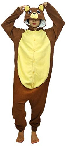 Guturris Unisex Tutina Adulto Pigiama Animale Tuta in Pile Costume da Gioco Famiglia Pigiama Orso Marrone XL