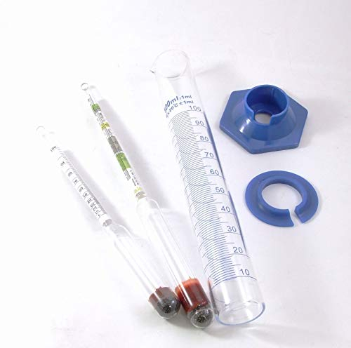 Alcolometro 0–100 % + Idrometro Tripla Scala SG + Cilindro graduato Vetro 100 ml – Set di precisione per Spiriti, Birra e Vino