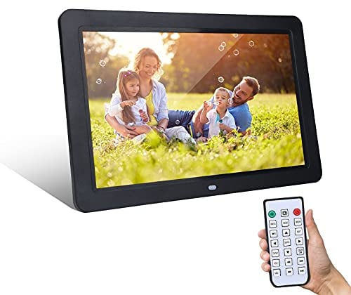 Digitale Bilderrahmen Fotorahmen 12 Zoll 1280 x 800 mit elektronischem Album Unterstützung für AV/MP4/MP3/JPG/JPEG Uhr Kalender Musikfunktion mit Fernbedienung