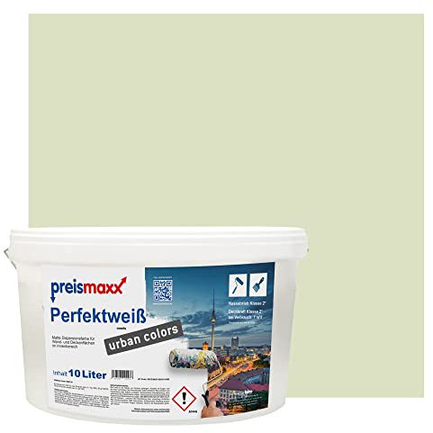Preismaxx Perfektweiß urban colors, bunte Wandfarbe, grün, hellgrün, light green 10L, Innenfarbe, hohe Deckkraft Klasse 2, matt