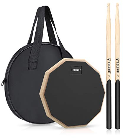Dumb Drum Practice Pad, 2-seitig leises Übungspad, weicher Gummi, Holzsockel, mit Massivholz-Drumsticks und Übungspad Aufbewahrungstasche (8 Zoll, Schwarz)