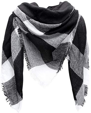 Kakaly Women Tartan Scarf - Winter Plaid Blanket Scarfs Warm Large Triangle Shawl Wrap Cashmere Soft Checked Ladies Scarves Gifts