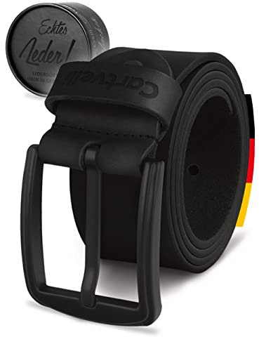 Cartvelli Echt Ledergürtel Herren Schwarz 130cm Made in Germany Geschenkbox Herrengürtel Schnalle Matt-Schwarz Echtleder-Gürtel 40mm MB19s-130