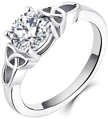 YL Keltischer Ring 925 Sterling Silber April Geburtsstein Weiß Zirkonia Solitaire Ring Verlobungs Ehering für Brautfrauen Damen(Größe 54)