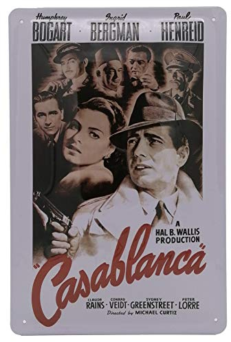 30 x 20 cm Retro Blechschild passend für Casablanca Film Fans, Deko Kino Schild, geprägtes Stahlblech