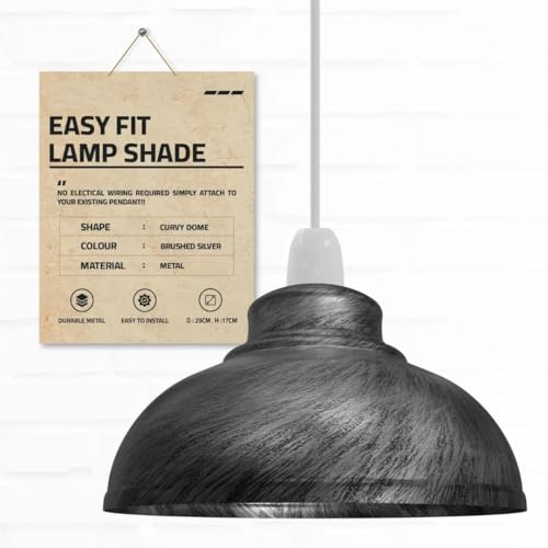 LEDSone Industrial Pendant Ceiling Light Shade,29cm Retro Kitchen Ceiling Lights Vintage Metal Loft Bar Hanging Chandelier Lighting Rustic Pendant Lamp Shade (Brushed Silver, Pack-1)
