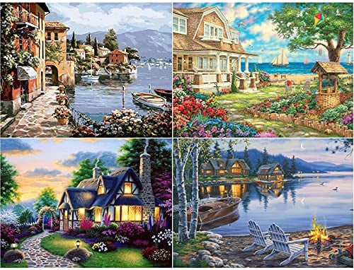 Diamond Painting, 4 Pack DIY 5d Diamant Painting Bilder für Erwachsene & Kinder [mit Diamond Painting Zubehör] Diamant malerei Kits Malen nach Zahlen Wohnzimmer Bilder Dekoration für Home Wall