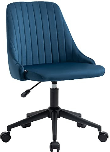 Vinsetto Chaise de Bureau Design Contemporain pivotante 360° Ergonomique Dossier strié Hauteur réglable revêtement Velours 50 x 58 x 87 cm Bleu