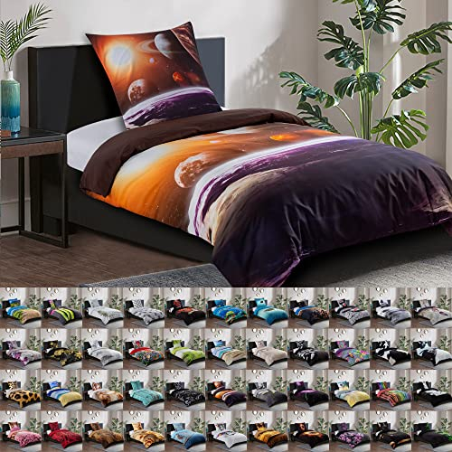 Sanilo® Bettwäsche 135x200 cm, 100% feinste Baumwolle, 2-teilig, Bettbezug, Kissenbezug 80x80cm, Oeko-TEX Zertifiziert (Planeten, 2-teilig 135x200 cm)