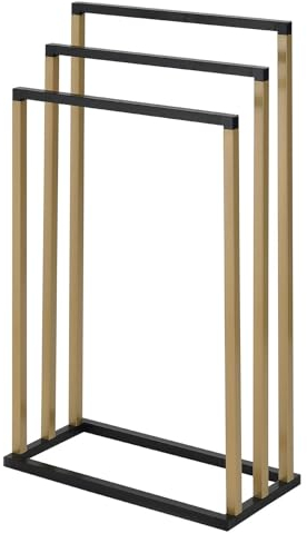 IDIMEX Porte-Serviettes sur Pied KUNO Portant pour vêtements et Linge de Salle de Bain avec 3 Niveaux d'étendage sur différentes hauteurs, Structure en métal laqué Noir et doré