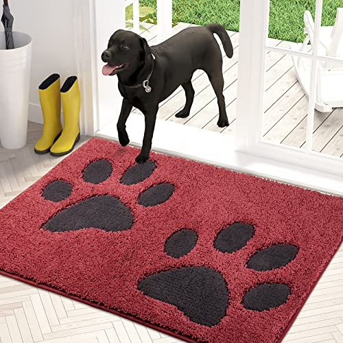 PURRUGS Burgundy Red 32 x 47 Dirt Trapper Door Mat, Non-Skid/Slip Machine Washable Microfiber Entryway Rug, Dog Door Mat, Super Absorbent Welcome Mat for Muddy Wet Shoes and Paws