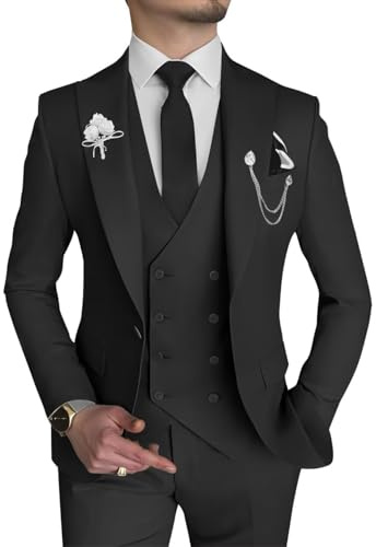 Herrkostym 2 stycken slim fit dubbelknäppt kavaj och byxor bröllop brudgum smoking peak revers formella avslutningsbalkostymer