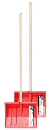 Kinder Schneeschaufel 2er Set Schaufel Kinderschaufel BOBO Schneeschieber mit Holz Stiel nd 250 mm Breiten Kunststoff Schild Gesamtlänge 84 cm (2 x Rot)