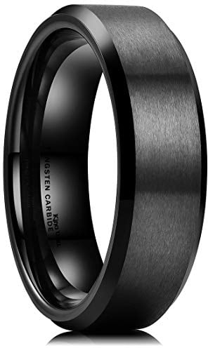 King Will BASIC 6mm Black Tungsten Wedding Band Ring Matte Finish Center Beveled Polished Edge 12.5