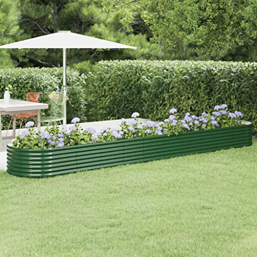 puraday Jardinière de Jardin Acier Enduit de Poudre 440x80x36 cm Vert Lit Surélevé de Cour Thermolaqué Contre Rouille Terrasse Pot à Fleurs de Forme Ovale Grand Espace Facile à Assembler