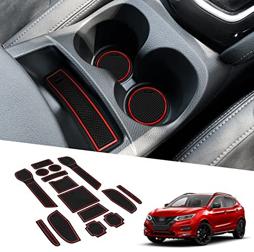 BIXUAN Qashqai J11 kompatibel mit Nissan Qashqai J11 2019 2020 2021 Antirutschmatten Mittelkonsole Armlehne Gummimatten Getränkehalter Matte rutschfeste Türnaht Matten Türschlitzmatte 15 Stück Rot