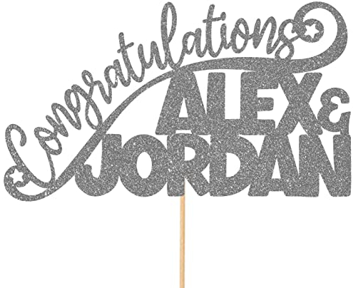 Personalised Congratulations Celebration Glitter Cake Topper - Dark Silver Any Name(s) Cake Decoration and Sprinkles - Any Occasion Party Decorations - Personalised Toppers for Cakes by Cakeshop