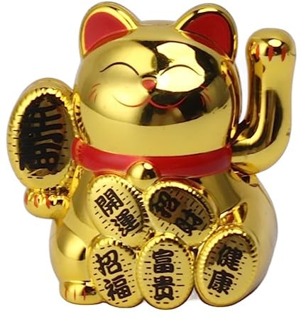 Lucky Cat, Solar Powered Waving Arm Good Luck Fortune Cat, Wealth Welcoming Cute Waving Cat Feng Shui Decor for Home, Car Dashboard Decoration, Store, Office Display (2 Inch) (Gold)