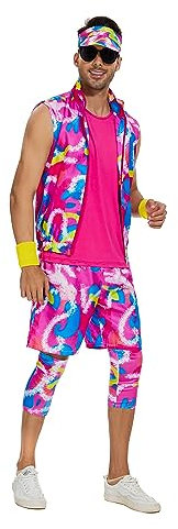 AYYOHON Herren 80er-Jahre-Trainingskostüm, ärmellos, Jacke, T-Shirt, Shorts, Set mit Beinwärmern, Armbändern, Visier, Halloween, Cosplay, Größe XL