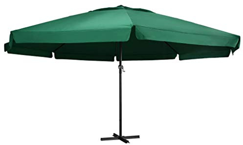 Festnight Sonnenschirm 6m Durchmesser Sonnenschirm Alu Gartenschirm Schirm mit Aluminium-Mast Grün Große Kreuzstandfuß Marktschirm Sonnenschirm Groß