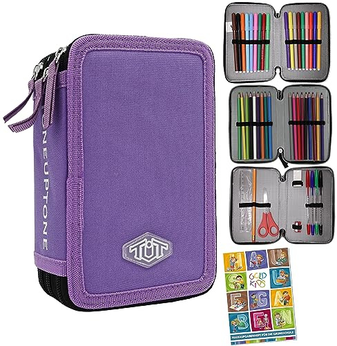 Goldkids Federmappe Federmäppchen Federtasche XXL Schüleretui Federtasche Federpenal Schulmäppchen ToneUpTone violett 3 Fächer 45-teilig gefüllt inkl Hausaufgabenheft