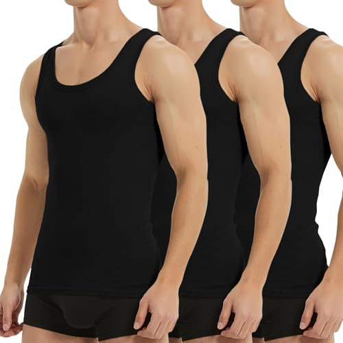 Falechay Camiseta Tirantes para Hombre Pack de 3 de Algodón 100% Camisetas Interiores Deporte más Colores Negro XL