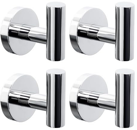 4 Pack Bath Towel Hooks, Wall Mount Towel Holder Chrome Finish Towel Rack, Heavy Duty Robe Coat Loofah Hooks for Shower, Kitchen,Hotel, Pool Tile, Brick Modern Style Decor Wall Hooks