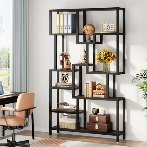 Tribesigns Industrie 7-stufiges Bücherregal, 180cm hohes Etagere-Bücherregale, Holz-Bücherregal, offenes Ausstellungsregal mit Metallrahmen für Wohnzimmer, Heimbüro, rustikales Braun