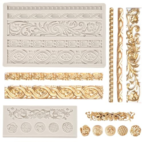 KLYNGTSK 2PCS Moule Silicone Baroque, Moule Silicone Relief Arabesque Moule en Dentelle en Silicone Moule en Silicone 3d pour Gâteau Moule à Fondant en Silicone Moule Perle Silicone pour Bougie Bonbon