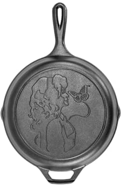 Lodge 10.25 Inch Dolly Parton Pre-Seasoned Cast Iron Stamped Skillet - Signature Teardrop Handle - Use in The Oven, on The Stove, on The Grill, or Over a Campfire, Black