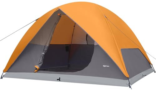 Amazon Basics Kuppelzelt für Camping, mit Regenschutz und Tragetasche, 3-Jahreszeiten-Zelt, einfacher Aufbau, 6 Personen, Orange und Grau