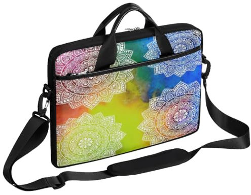 Sac à main pour ordinateur portable ethnique à motif floral coloré mandala pour homme et femme, sac à main pour ordinateur portable 13 pouces, 13,3 pouces, 14 pouces et 15 pouces