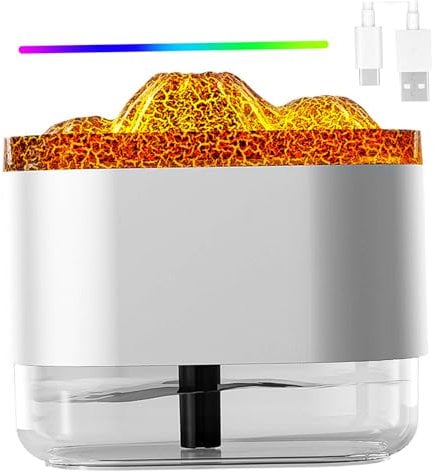 Volcano Humidifier, Volcano Humidifier Diffuser, 300ML Quiet Flame Oil Diffuser with Warm/Colorful Light, 2 Mist Modes Fire Humidifier for Home, Bedroom, Office, Yoga, Gym