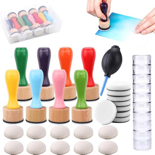 OTCRAFT 29Pcs/Set Ink Blending Ink Air Blower Tool,with Foams Replacement Refill Foam Storage Box Tool for Foams Scrapbooking Painting Drawing Art Supplies Tool (8 Colors Handle)