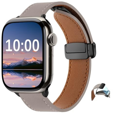 SeNool Correa para Apple Watch 38mm 40mm 41mm 42mm Series 10/9/8/7/6/5/4/3/2/1, Ajustable Magnético Magnética Pulseras Correa de Repuesto de PU Cuero para iWatch SE 3/SE 2 - Ceniza