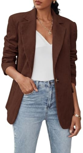 IDEALSANXUN Chaqueta de pana para mujer, para otoño e invierno, informal | Cuello de solapa con muesca, manga larga, cierre frontal de un botón, bolsillos laterales, totalmente forrado