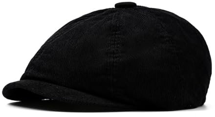 HIQIU Kord Schiebermütze Herren - 8-Panel Newsboy Cap Einfarbiger Baskenmütze - Herren Schirmmütze Malerhut Barett Cap für Frühling Herbst (DE/NL/SE/PL, Alphanumerisch, Einheitsgröße, M, Schwarz)