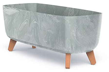 Tymar Blumentopf rechteckig mit Füßen Übertopf mit Beinen Blumenkübel länglich außen (Beton; 40 cm)