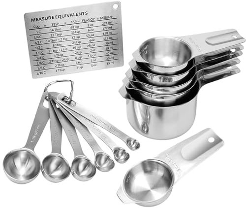 KUBEMUEG Messbecher und Löffel-Set, strapazierfähig, 304 Premium-Edelstahl, Messbecher, Messlöffel, Küchenhelfer zum Kochen, Backen (groß)