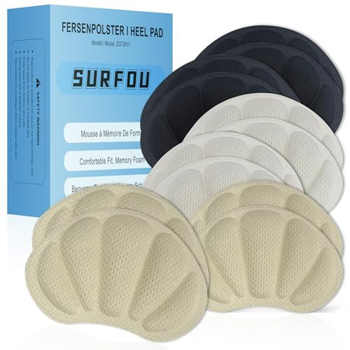 SURFOU Cuscinetti per Tallone, Protezione per Scarpe Troppo Grandi, Schiuma Viscoelastica Cuscini, Antiscivolo e Contro le Vesciche, Inserto Comodo per Uomo e Donna, 6 Paia