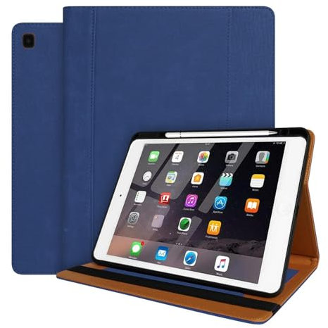 World biz Lederhülle für iPad 9,7 Zoll iPad 6. / 5. Generation Hülle 2018 2017 / iPad Air 2 / Air 1, Premium Leder Business Cover mit Tasche & Stifthalter, Auto Sleep/Wake, Marineblau